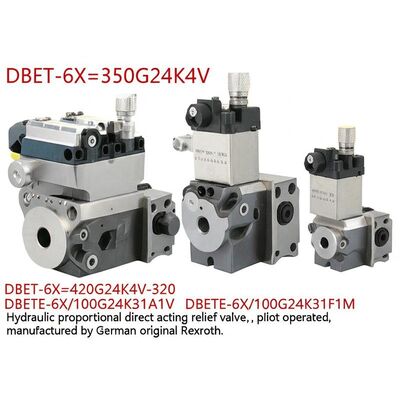 DBET-6X=350G24K4V
DBET-6X=420G24K4V-320
DBETE-6X/100G24K31A1V
DBETE-6X/100G24K31F1M Hydraulic proportional direct acting relief valve, pilot operated, manufactured by German original Rexroth
